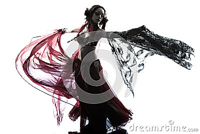Arabic woman belly dancer dancing silhouette Stock Photo