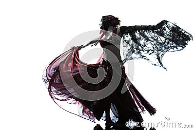 Arabic woman belly dancer dancing silhouette Stock Photo