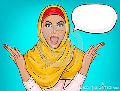 Arabic woman in hijab shocked Vector Illustration