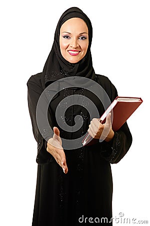 Arabic woman, traditional dressed smiling Stock Photo