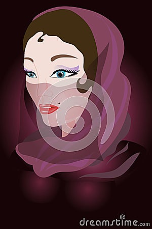 Arabic woman in a violet scarf. Vector Illustration