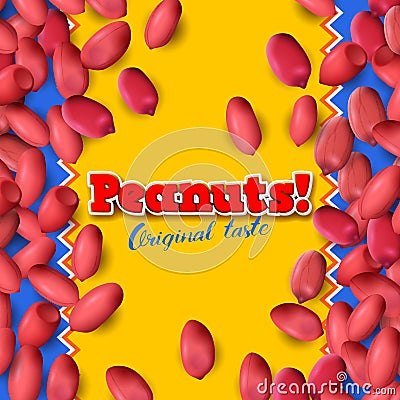 Arachis or peanuts background with red scattered nuts and beans Vector Illustration