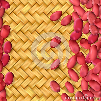 Arachis or peanuts background with red scattered nuts and beans Vector Illustration