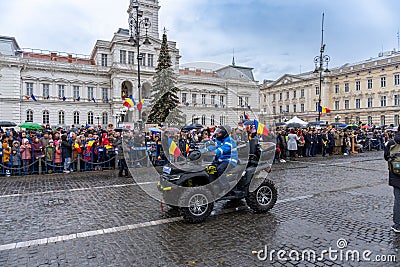Arad,Arad - Romania - 01.01.2024: Gendarmerie or romanian military police bike at national day parade Editorial Stock Photo