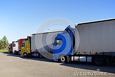 ARAD, ROMANIA, 27 OCTOBER, 2019: Rest hours for truck drivers. Drivers resting in a truck parking place. Editorial Stock Photo