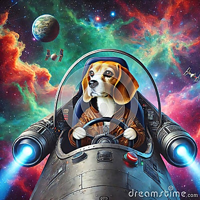 Astro-dog piloting spaceship with space shuttle Generative for AI Stock Photo