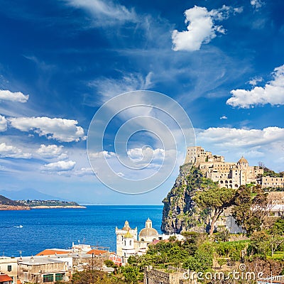 Aragonese Castle is most visited landmark near Ischia island, It Stock Photo