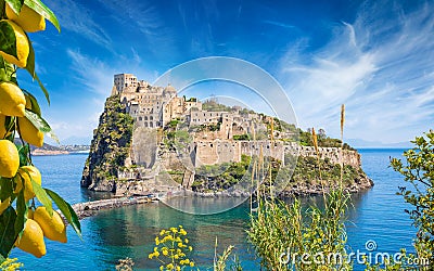 Aragonese Castle or Castello Aragonese located near Ischia Island, Italy Stock Photo