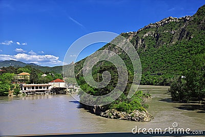 Aragvi river close ancient city Mtskheta, Georgia Stock Photo