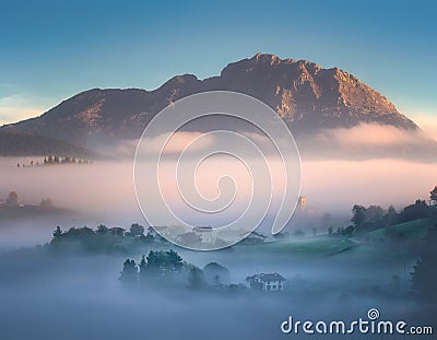 Aramaio valley with fog Stock Photo