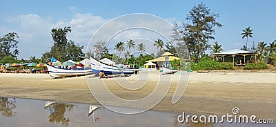 Boats on sand. Arambol beach, Goa, India Editorial Stock Photo