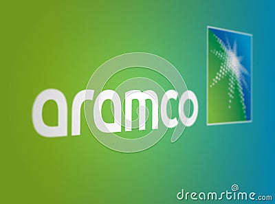 Aramco logo on a green and blue background Cartoon Illustration