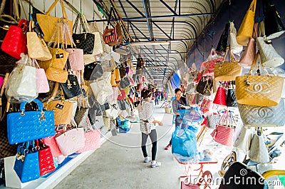 Aranyaprathet, Thailand : Customers are choosing a bag store bag. Editorial Stock Photo