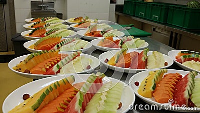 An aray of mixed fruits platter preparation Stock Photo