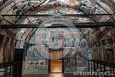 Ancient murals inside the Nativity of.Christ church, 16th - 17th century. Arbanasi, Bulgaria Editorial Stock Photo