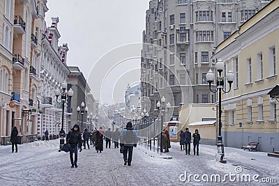 Arbat street in Moscow in winter Editorial Stock Photo
