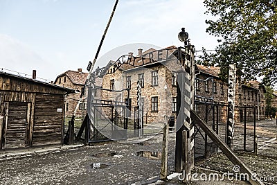 Arbeit macht frei sign in Auschwitz I concentration camp, Oswiecim, Poland Editorial Stock Photo