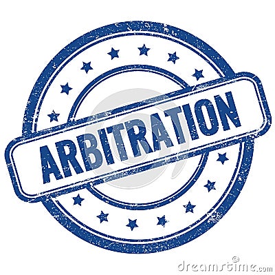 ARBITRATION text on blue grungy round rubber stamp Stock Photo