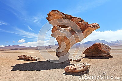 Arbol de Piedra or stone tree on Altiplano Stock Photo