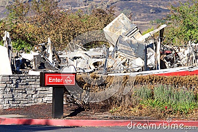 Arby`s Restaurant burned to the ground during recent fires in Northern California Editorial Stock Photo