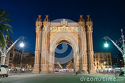 The 'Arc De Triomf' By Night In Barcelona, Spain Stock Photo