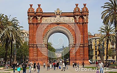 The Arc de Triomf Triumphal Arch in Barcelona, Catalonia, Spain. Built by architect Josep Vilaseca Editorial Stock Photo