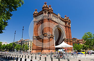 The Arc de Triomf - triumphal arch in Barcelona city, Catalonia, Spain Editorial Stock Photo