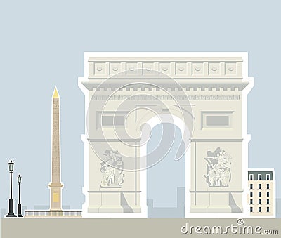 Arc de Triomphe and the Luxor Obelisk, Paris Vector Illustration