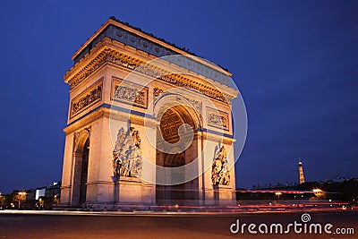 Arc de Triomphe at Night Stock Photo