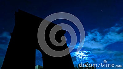 Arc De Triomphe night sky and moon Stock Photo