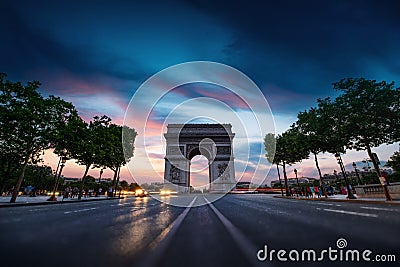 Arc de triomphe Paris city at sunset Stock Photo