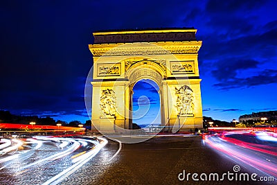 Arc de Triomphe, Paris, France at night Stock Photo