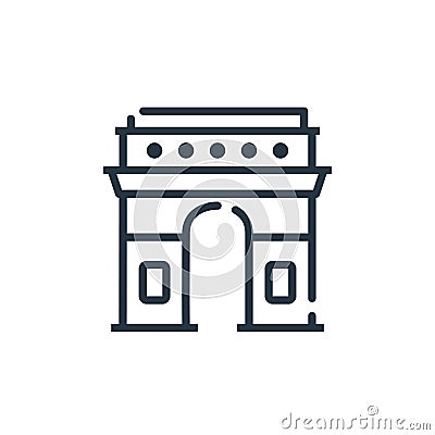 arc de triomphe vector icon isolated on white background. Outline, thin line arc de triomphe icon for website design and mobile, Vector Illustration