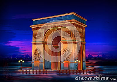 Arc De Triomphe world famous historical monument of Paris Vector Illustration