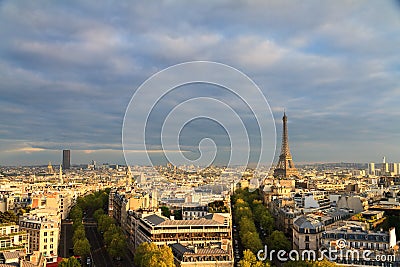 Arc Eiffel skyline Stock Photo