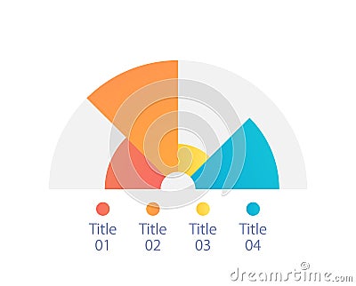 Arc infographic chart design template with four pies Vector Illustration