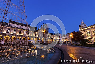 Arcada on Plaza de la Republica in Braga at dawn Stock Photo