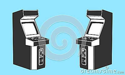 Arcade Cabinet or Arcade Machine in Silhouette Style, Oblique View Vector Illustration