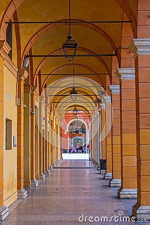 Arcade in the center of Italian town Modena Editorial Stock Photo