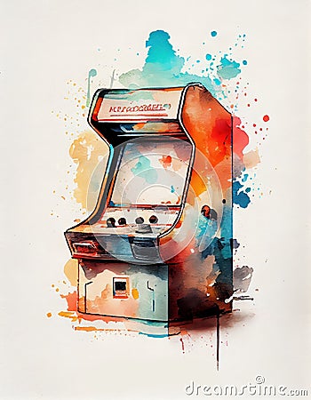 arcade core vintage retro watercolor paint creative image generative AI Stock Photo