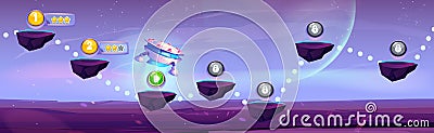 Arcade game progress map on space background Cartoon Illustration