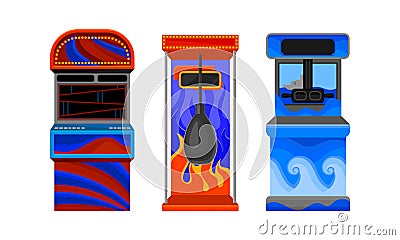 Arcade Machine or Amusement Machine as Coin-operated Entertainment Machine Vector Set Vector Illustration