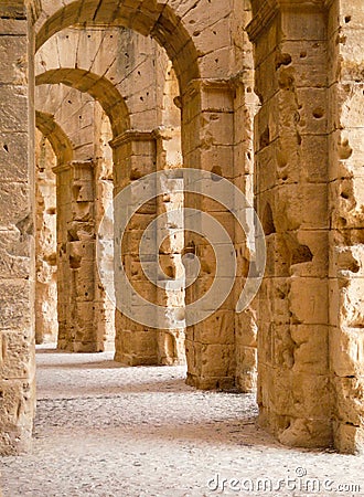 Arcade in Roman amphitheatre in Tunisia Editorial Stock Photo