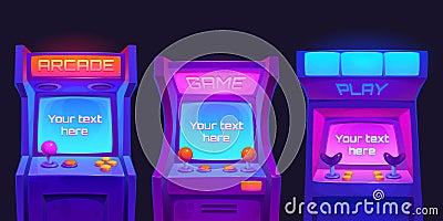 Arcade video game machine computer screen vector Cartoon Illustration