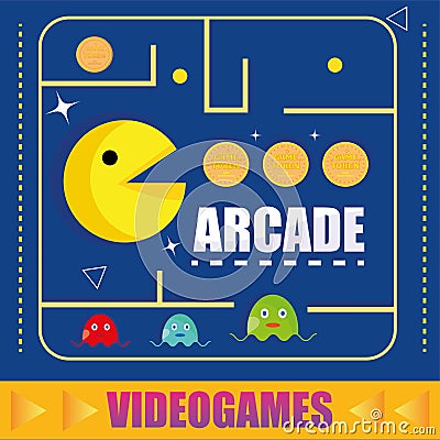Arcade videogame scenario with text Videogame Vector Vector Illustration