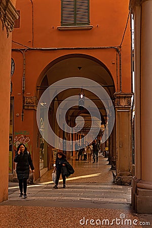 arcades in the center of in Bologna Editorial Stock Photo