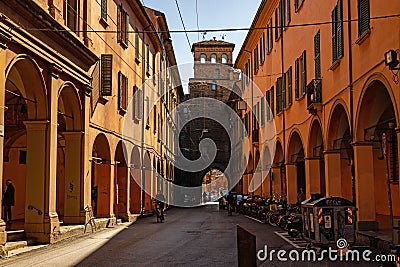 arcades in the center of in Bologna Editorial Stock Photo