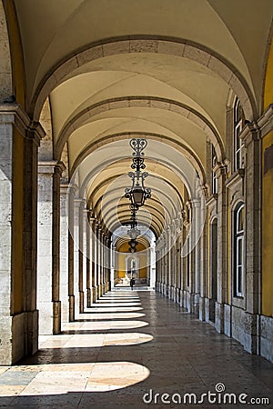 Arcades in Lisbon Stock Photo