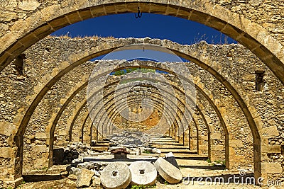 Arcades in an old oil press. Editorial Stock Photo