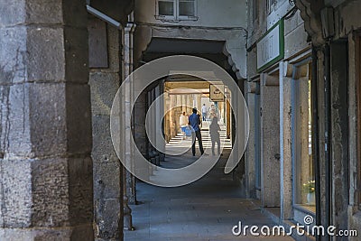 Arcades of the old town center of Pontevedra Spain Editorial Stock Photo